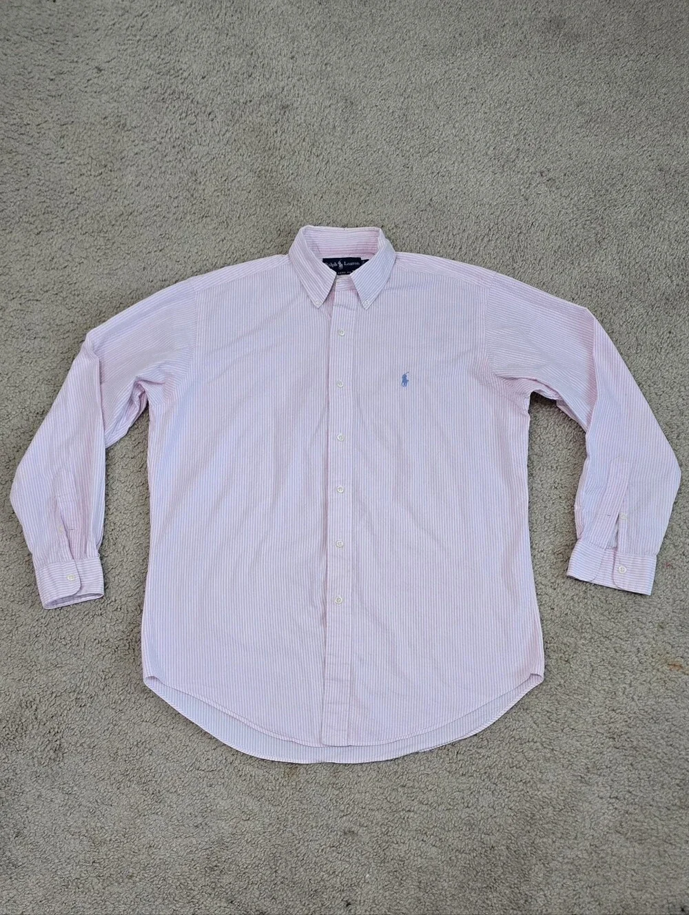 Men's Polo Ralph Lauren Shirt Long Sleeve Button Down Seersucker Size Medium